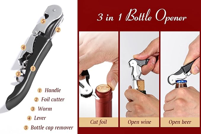 Professional Waiter Corkscrew Wine Openers Set, Heavy Duty Stainless Steel Hinges Wine Key for Restaurant Waiters, Sommelier, Bartenders