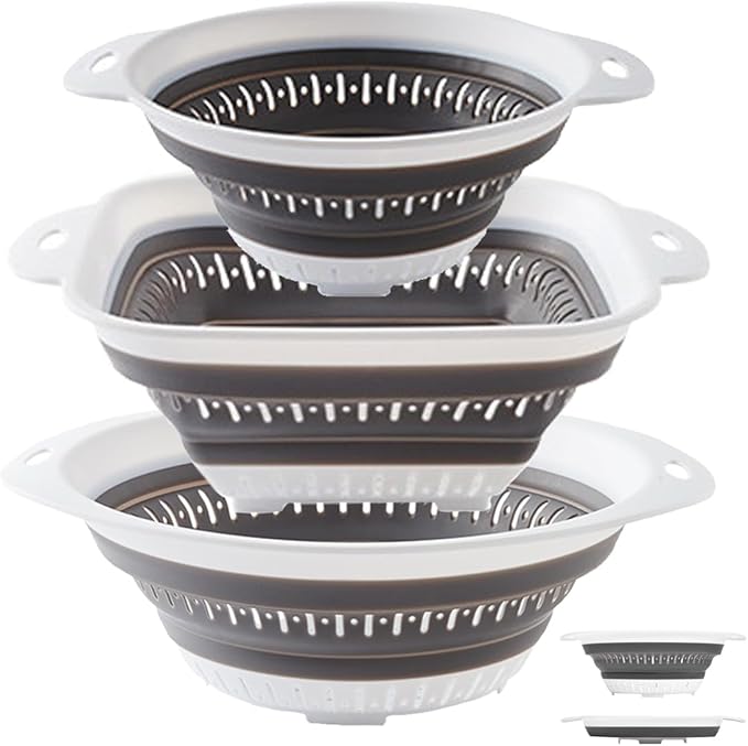 LogFaadCoi 3 Pcs Collapsible Colander and Strainer, Silicone Strainer Colanders