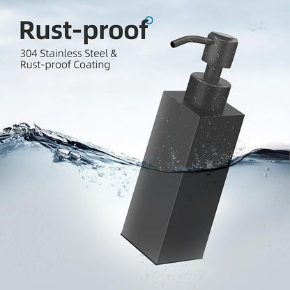 Black Soap Dispenser, Matte Black Stainless Steel, Rust-Proof Liquid Hand Dish