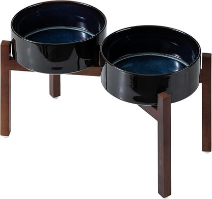 Ceramic 8.2inch Raised Double Dog Bowls Set