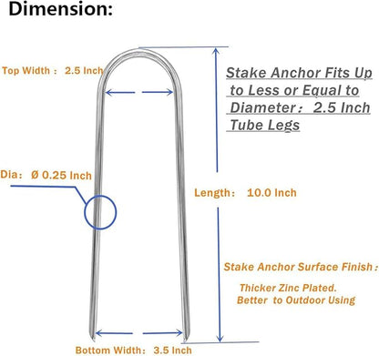10inch Trampoline Stakes Heavy Duty Trampoline Parts Wind Stakes U Type 8pcs Ground Anchors High Wind Galvanized Steel Stakes for Trampoline Camping Tent Garden (Silver)