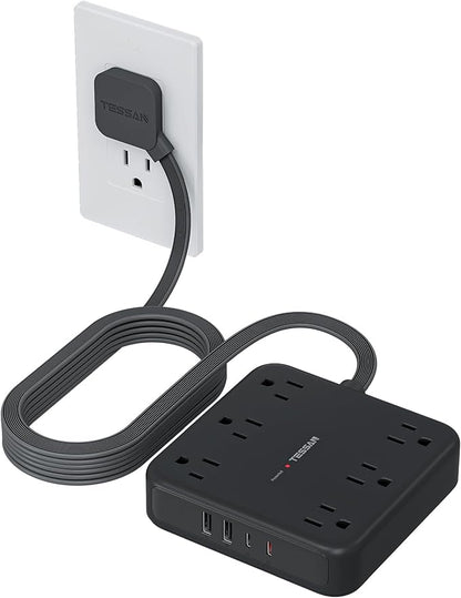 TESSAN Flat Plug Extension Cord 15 Ft, 2100J Surge Protector Power Strip