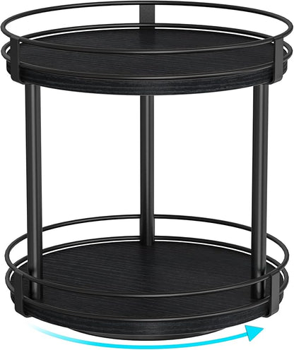 Snughome Lazy Susan Spice Rack, 2 Tier Rotating Spice Rack, Wood Lazy Susan
