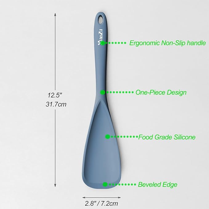 Silicone Spatula Spoon, Great for Both Cooking and Serving Durable BPA-Free Matte Black Silicone, Seamless Design, Safe for Nonstick Cooking Surfaces, 2-Pcs, Starry Blue