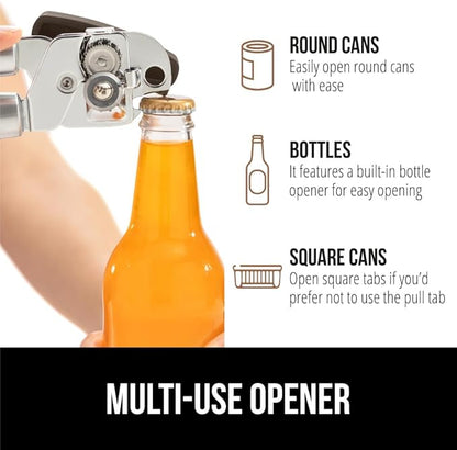 GORILLA GRIP Heavy Duty Stainless Steel Smooth Edge Manual Can Opener and Bottle Openers, Soft Comfortable Handle, Oversized Handheld Turn Knob, US Designed Multifunctional Kitchen Tool, Coffee