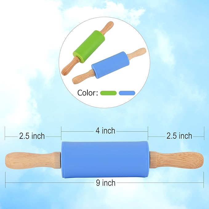 Mini Silicone Rolling Pin for Kids, Non-stick Surface Wood Handle, 9 Inch 1