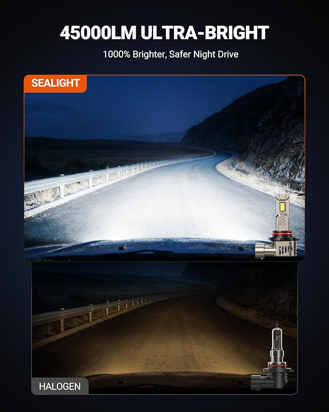 SEALIGHT 9005/HB3 LED Bulbs 2026 1:1 Real Design, 1000% Super Bright L2S 9005 Bulb, 45000LM Output and 6500K Cool White, 20 Year+ Extended Lifespan, 3 Min Plug and Play, Pack of 2