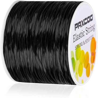 PAXCOO 1.4 MM Elastic String for Bracelets, Stretch Magic Elastic String Bead Cord Jewelry Thread for Friendship Bracelet, Necklaces, Clay Beads, Pony Beads (Black)