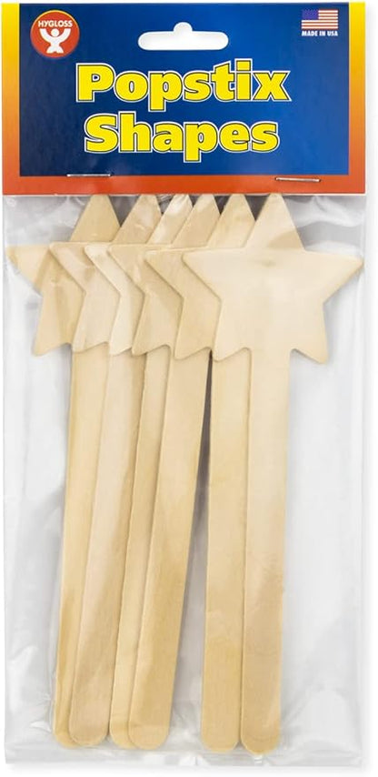 Hygloss Natural Wood Popsicle Sticks - Craft Stick - Great for Arts and Crafts - Patriotic Class Activity - Star Shape - 6.25 Inches High - 6 Pcs