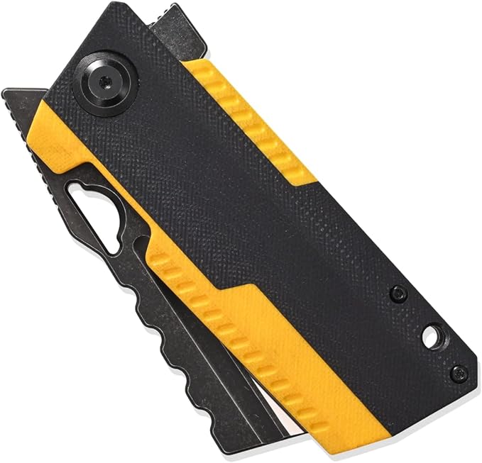Sitivien ST155 Folding Knife,Sandvik 14C28N Steel Blade,G10 Handle EDC Tool Knife Pocket Knife for Fishing,Camping,Hiking(Black+Yellow) …