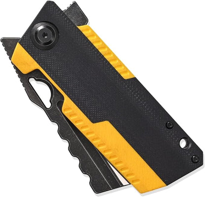 Sitivien ST155 Folding Knife,Sandvik 14C28N Steel Blade,G10 Handle EDC Tool Knife Pocket Knife for Fishing,Camping,Hiking(Black+Yellow) …