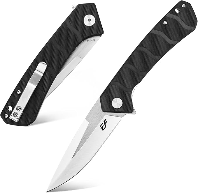 Eafengrow EF234 Folding Knife D2 Steel Blade G10 Handle EDC Tool Knives for Outdoor Working Camping Fishing(black)