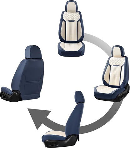 Coverado Car Seat Covers Full Set, Front Seat Cover and Back Seat Covers for Cars, Faux Leather Waterproof Seat Covers, Universal Seat Covers for Most Vehicles (Air Backrest-Blue&White, FullSet)