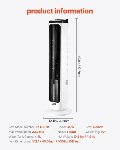 VEVOR Evaporative Air Cooler, Standing Fans that Blow Cold Air, 23.3ft/s 70°
