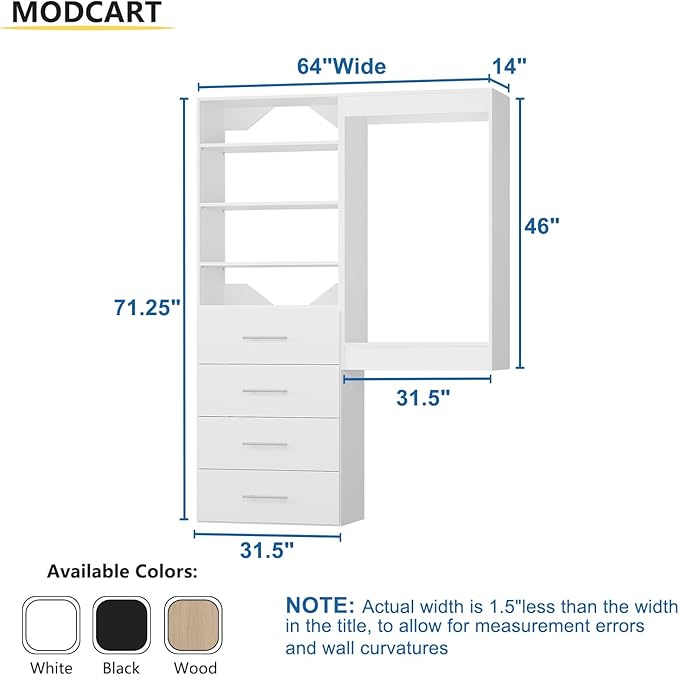 64" Wide Modular Closet Organizer