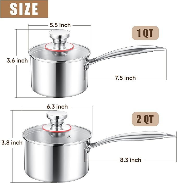 E-far Stainless Steel Saucepan Set - 1Qt & 2 Qt