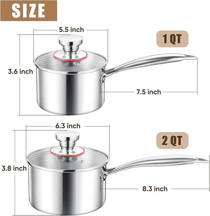 E-far Stainless Steel Saucepan Set - 1Qt & 2 Qt