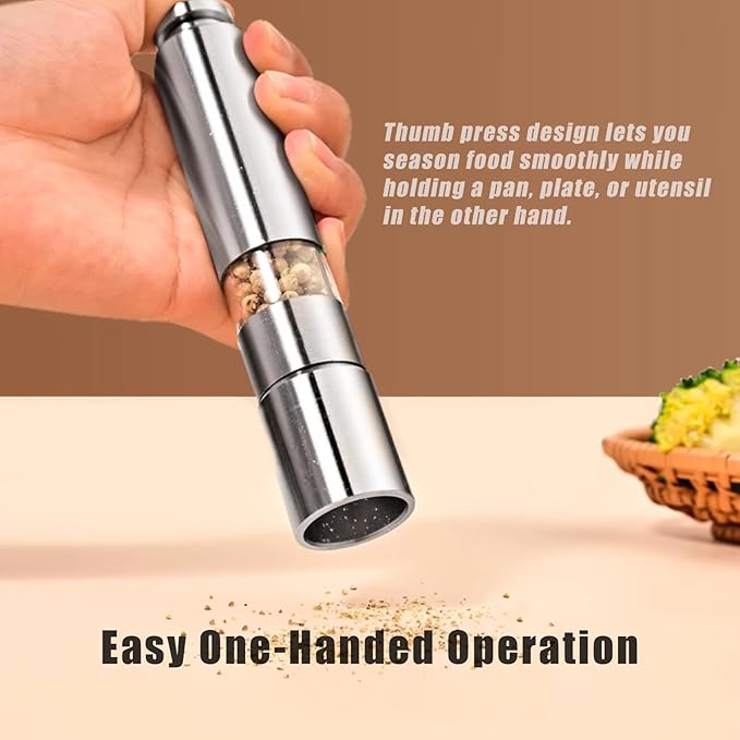 Salt and Pepper Grinder Set, Pump & Grind Peppermill, 2 Refillable Stainless