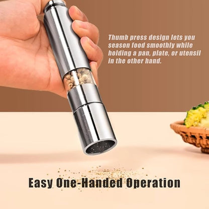 Salt and Pepper Grinder Set, Pump & Grind Peppermill, 2 Refillable Stainless