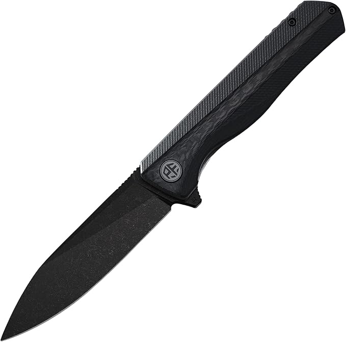 Petrified fish PF818,3.54" D2 Blade,104g G10 Handle Flipper Folding knife (Carbon fiber with G10 handle, Black stonewashed)