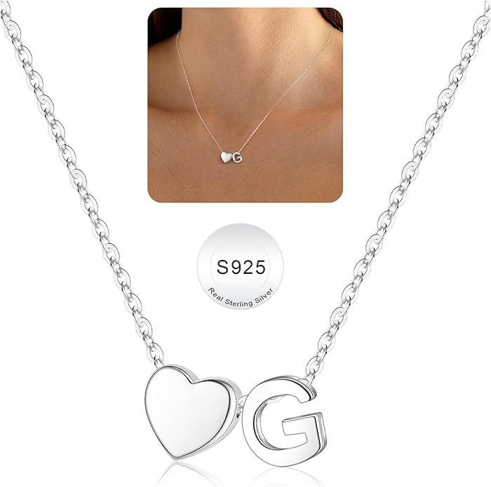Turandoss S925 Sterling Silver Heart Initial Necklaces for Girls Teen Girls, Dainty S925 Sterling Silver Tiny Heart Initial Necklace Letter Necklaces Trendy Jewelry Gifts for Girls Teen Girls