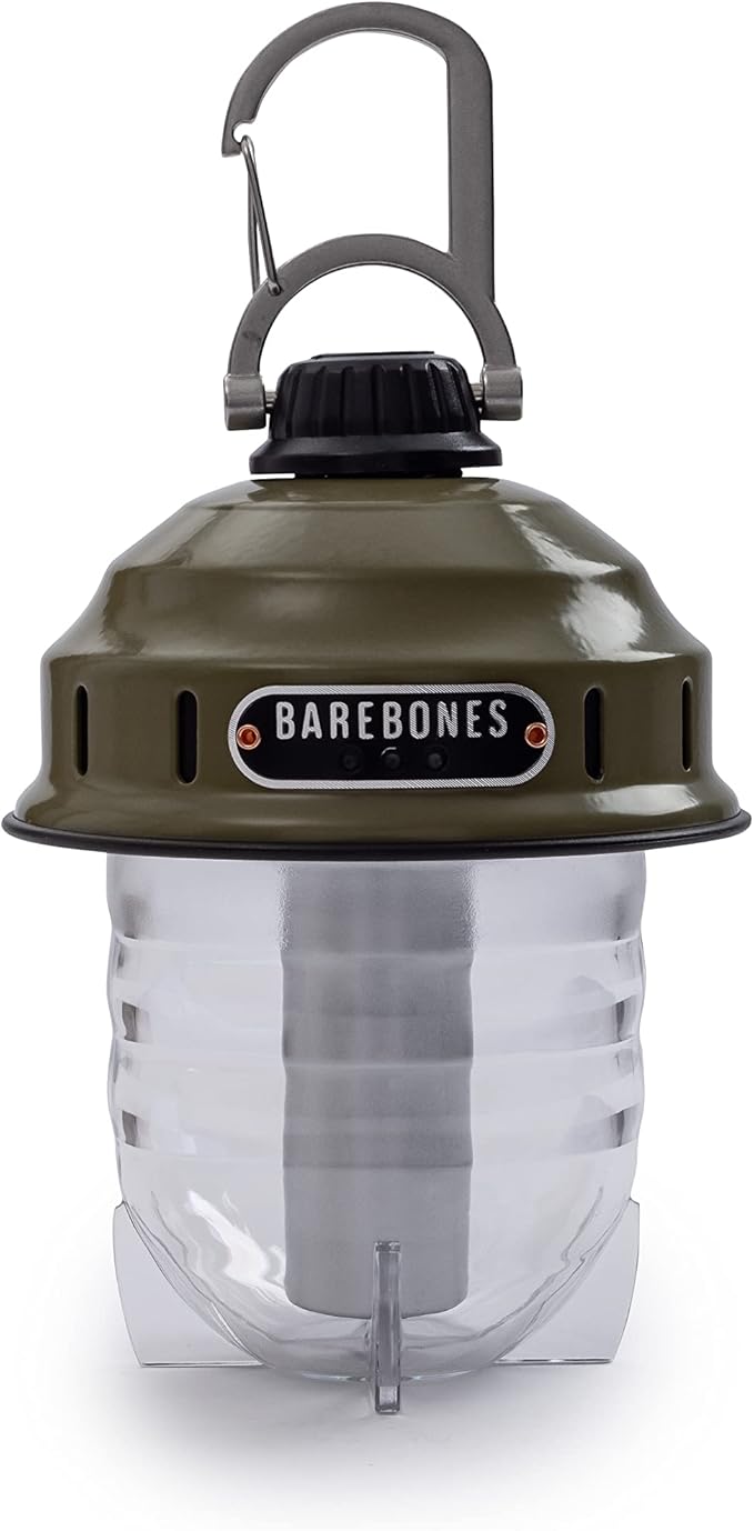 Barebones Beacon Hanging Light ??Olive Drab, Rechargeable LED Camping Lantern with Adjustable Brightness ??Weatherproof Vintage-Style Hanging Lantern for Outdoor Adventures and Year-Round Use