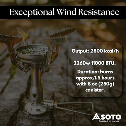SOTO Amicus Stove with or without Igniter Camping Stove - Superior Under Windy Conditions, Shock Resistant, and Low-cost With High-end Performance Stove