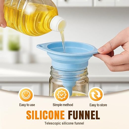 Kitchen Funnel Set 3 Pack, Collapsible Silicone Funnels