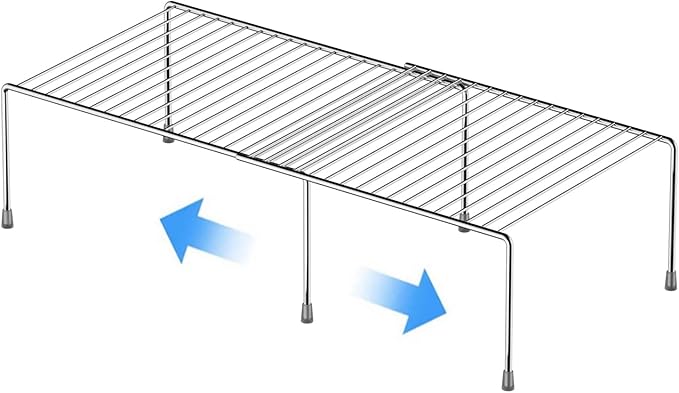 Kitchen Cabinet Expandable Shelf Organizers, Adjustable Metal Wire Pantry Storage Shelves, Plate Dish Organizer Rack for Cabinets, Cupboard, Counter, Freezer, Countertop, Chrome