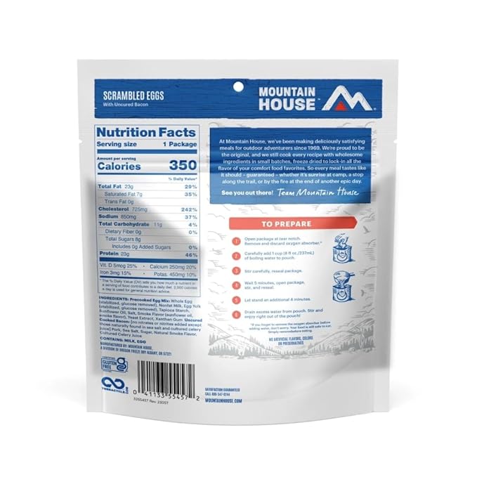 Mountain House Scrambled Eggs with Uncured Bacon Freeze Dried Backpacking & Camping Food 6-Pack Gluten-Free