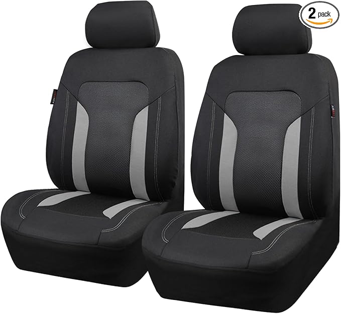 CAR PASS 3D Air Mesh Car Seat Covers Front Seats Low Back Bucket, Breathable Sporty Mesh in Summer Airbag Compatible Universal Fit 95% Automotive SUV,Truck,Sedan Interior Protector, Black Gray 2PCS
