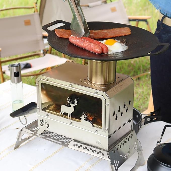 Portable Outdoor Camping Stove Stainless Steel Stove for Outdoor Cooking Heating & Fishing BBQ Backpacking Stove(Medium)