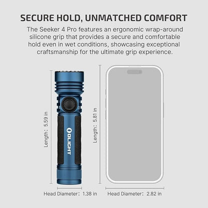 OLIGHT Seeker 4 Pro Rechargeable Flashlights, 4600 Lumens High Powerful Bright Light with USB C Holster, Waterproof IPX8 for Emergencies, Camping, Searching (Midnight Blue Cool White)