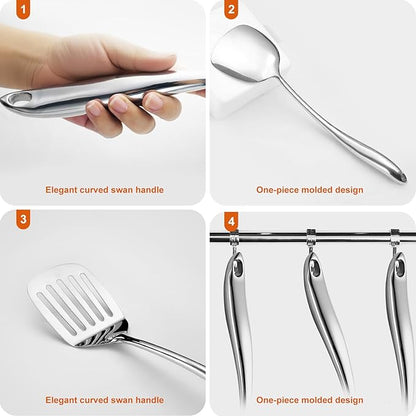 304 Stainless Steel Spatula Set, 2pcs Heavy Duty Metal Kitchen Utensils Set for Cooking,Wok Kitchen Tools Set Come with Slotted Turner & Spatula