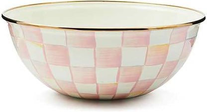 MACKENZIE-CHILDS Enamel Everyday Bowl, Serving Bowl for Entertaining, Medium, Pink-and-White Rosy Check, Set of 1