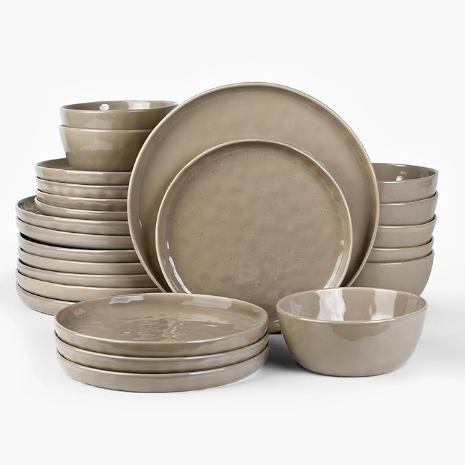 Famiware Mars Plates and Bowls Set, 24 Pieces Dinnerware Sets, Dishes Set for 8, Cinnamon Brown