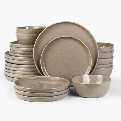 Famiware Mars Plates and Bowls Set, 24 Pieces Dinnerware Sets, Dishes Set for 8, Cinnamon Brown