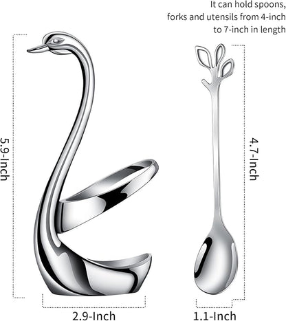 AnSaw Silver Small Coffee Spoon Holder Set, Swan Base