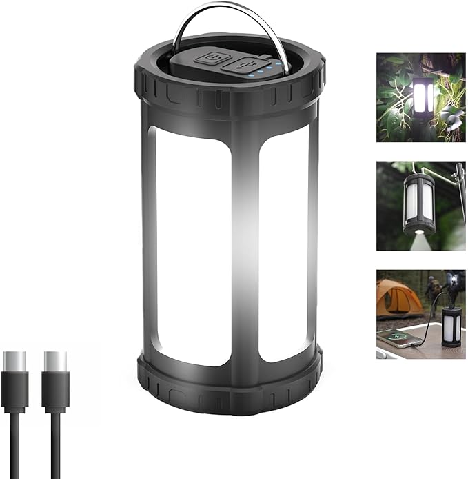 Camping Lantern Rechargeable 150Hr Runtime, 600LM Ultra Bright 360° COB Camping Light, IPX7 Waterproof 2900mAh Power Bank, Portable Emergency Flashlight for Hiking Power Outage Survival Gear