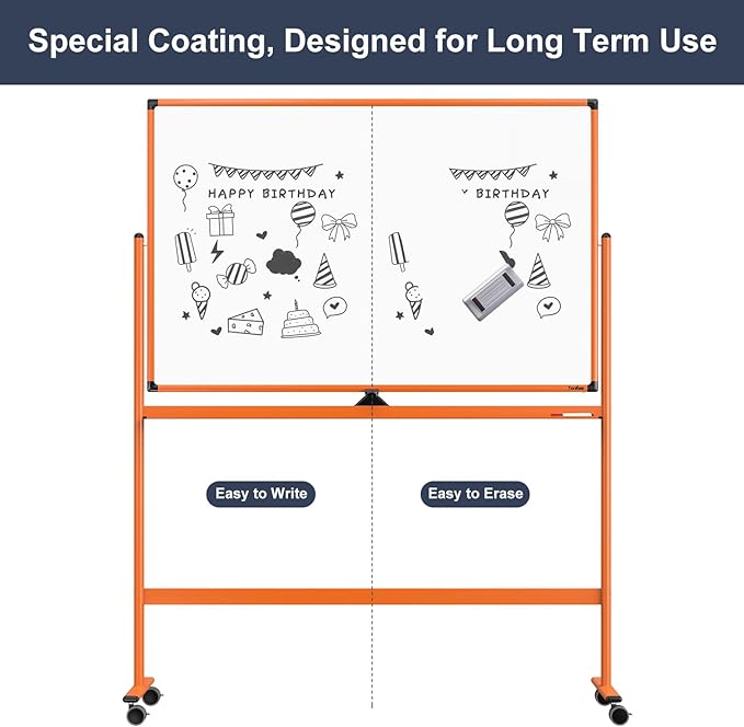 Whiteboard on Wheels, 48x32 Inches Mobile Whiteboard, Rolling Dry Erase Board
