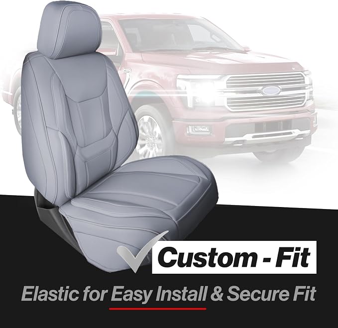 Coverland Custom Truck Car Seat Covers Front Seats for [2004-2010 F250, F350 Super Duty Regular Cab 40/20/40 Split Bench] - Protector Water Resistant Leather Memory Form Back Support [Front-Gray]