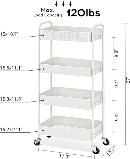 TOOLF 4-Tier Metal Rolling Cart