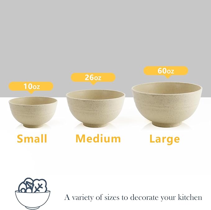 Homienly 10 OZ Dessert Bowls Wheat Straw Small Bowls Reusable Kids Bowl Mini Bowl for Ice Cream, Side Dishes, Fruit, Snack, Portion Control Unbreakable Lightweight Bowl Set, Microwave Safe (Beige)