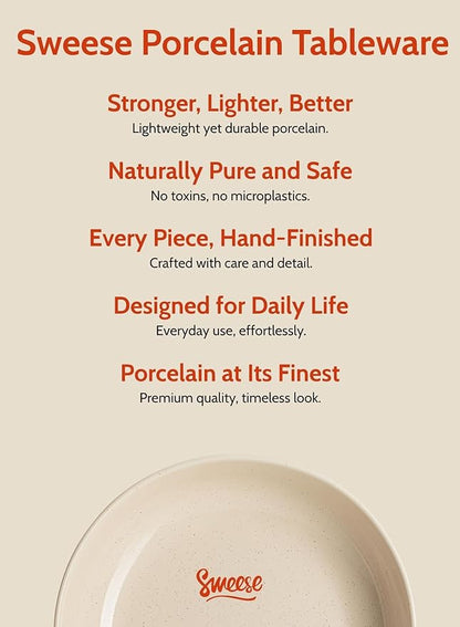 Sweese 22oz Porcelain Salad Serving Bowls Set, Microwave Dishwasher Safe, 7.6 Inch, Beige, 6-Pack