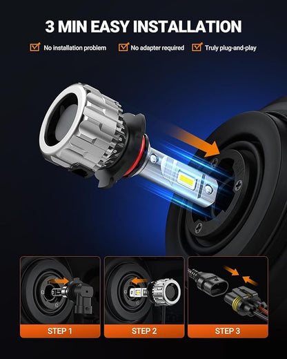 SEALIGHT 9005 H11 Bulbs Combo, 140,000LM Super Bright 6500K Cool White 9005 H11 Bulbs, 70000Hours Lifespan, HB3 H8/H9 Fog Bulbs with 15000RPM Cooling Fan, Pack of 4