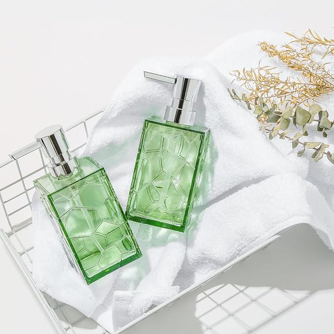 2 Pack Clear Saga Green Rust Proof Soap Dispenser Bathroom, Acrylic Plastic