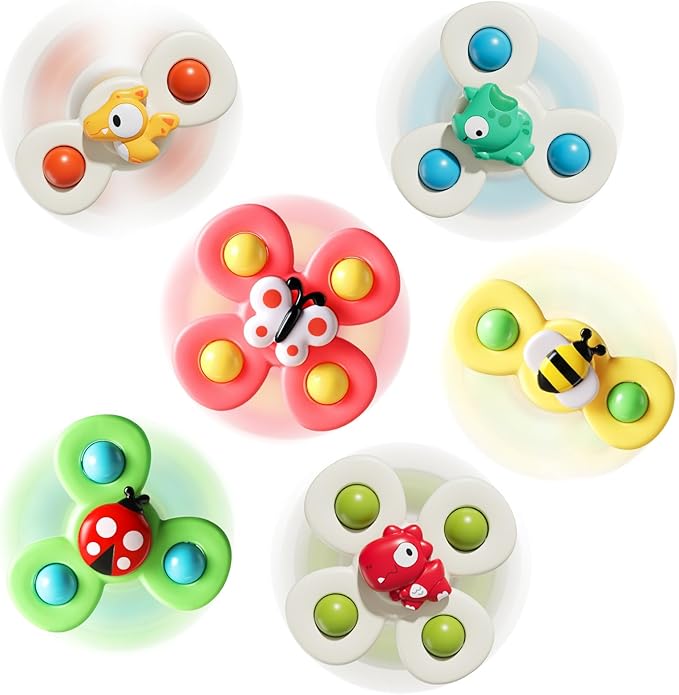 6 PCS Baby Suction Cup Spinner Travel Toys for Kids Ages 1-3, Fidget Spinner Toys for 1 Year Old Boy Girl 12 Months, Sensory Bath Toy for Toddlers Infants Birthday