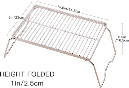 REDCAMP 13.6" Small Folding Campfire Grill, Heavy Duty Portable Camping Grill Grate with Carrying Bag for Outdoor Cooking Camping Hiking Backpacking Picnic BBQ