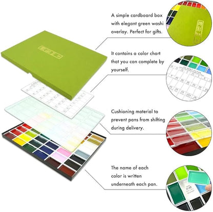 Kuretake GANSAI TAMBI Watercolor Paint Set 36 Colors, Professional-quality art supplies for artists adult painting sketching, Non-Toxic, Made in Japan