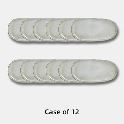 Organic Shape Restaurant Serving Tray 11.625 x 5.125", Commerical Grade Catering Stoneware Tray in Ir-regular Organic Shape, Chip & Scratch Resistant, Glossy Reactive Glaze Grey, Case of 12